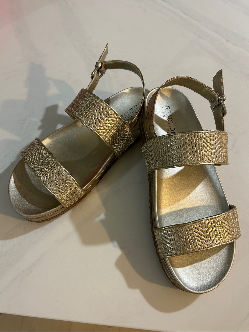 Reaction Kenneth Cole Women's Metallic Silver Braided-Strap Sandal
